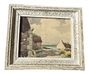 Claude Houal, Breton No. 21: Thatched Cottages in Morbihan, 1950s, Watercolor, Framed