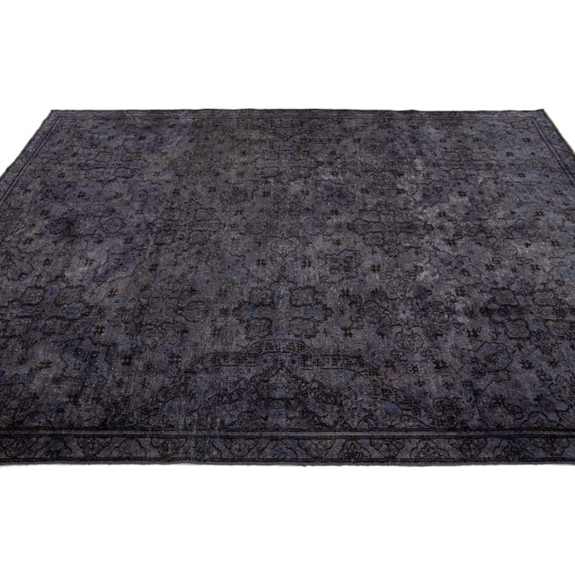 Vintage Persian Overdyed Handmade Floral Gray Wool Rug For Sale - Image 4 of 11