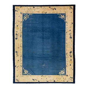 Antique Art Deco Handmade Blue Designed Chinese Wool Rug