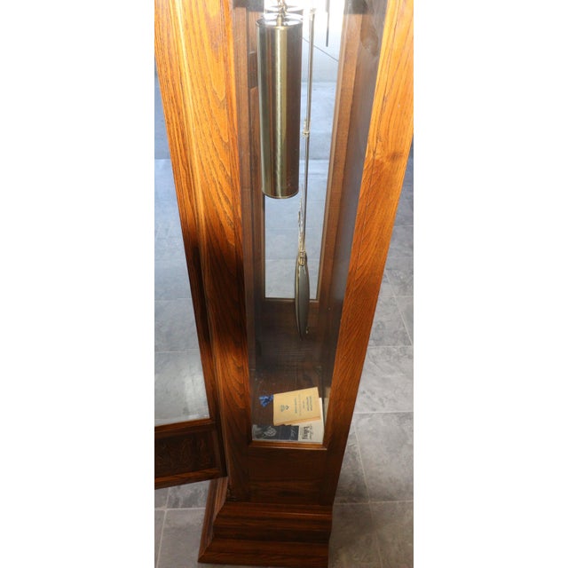 Vintage Seth Thomas 4499a Grandfather Clock With Moon-Phase Dial and Triple Chimes, Circa 1980 For Sale - Image 9 of 15