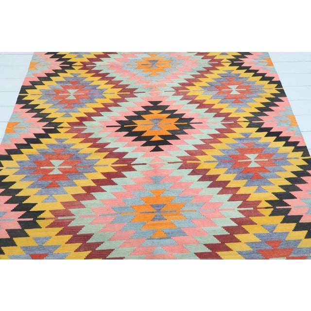 Diamond Designed Turkish Kilim Flatweave Rug For Sale - Image 6 of 13