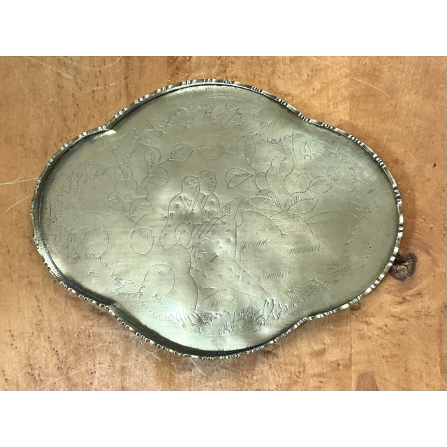Vintage Engraved Chinoiserie Brass Tray For Sale - Image 10 of 12