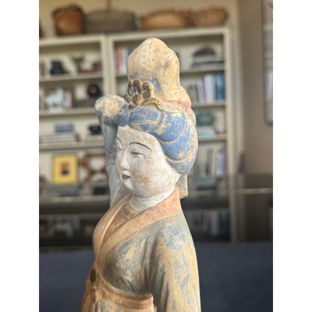 Chinese Expressive Carved Chinese Court Lady Figure, Polychrome Dancing Form, Early 20th Century For Sale - Image 3 of 8
