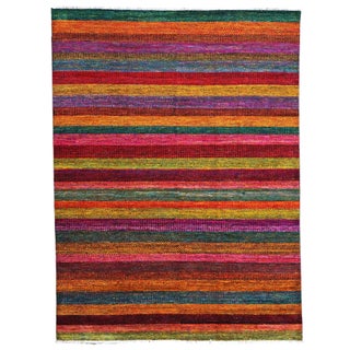 Indian Modern Sari Silk Ikat 9x12 Vibrant Multicolor Handmade Area Rug #9902755 For Sale
