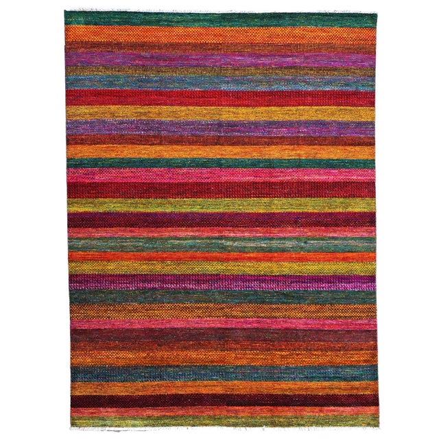 Indian Modern Sari Silk Ikat 9x12 Vibrant Multicolor Handmade Area Rug #9902755