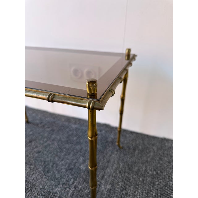 Mid-Century Modern Set of 3 Nesting Tables Bamboo Gilt Bronze by Maison Baguès. France, 1960s For Sale - Image 3 of 12
