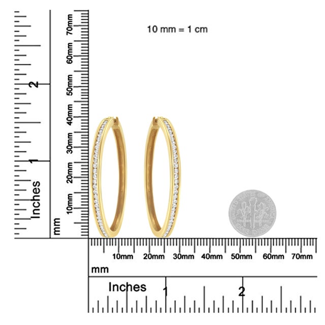 Early 21st Century 14K Yellow Gold 1.0 Cttw Round Brilliant Cut Diamond Channel Set Circle Hoop Earrings (I-J Color, I1-I2 Clarity) For Sale - Image 5 of 5