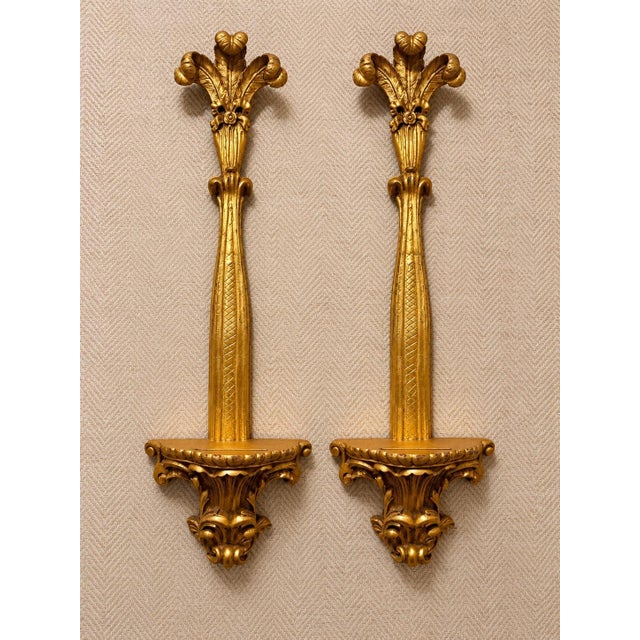 English 1940s Ornate Pair of Carved Giltwood Wall Shelves For Sale - Image 3 of 10