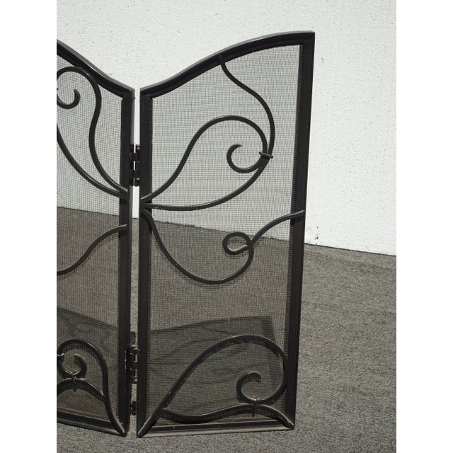 1990s Vintage French Country Spanish Style Heavy Three Panel Black Fireplace Screen For Sale - Image 5 of 12