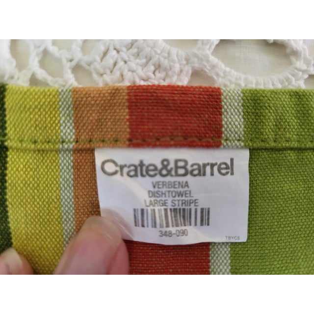 Green Crate & Barrel Hand Embroidered Cotton Striped Lobster Tea Towel For Sale - Image 8 of 9
