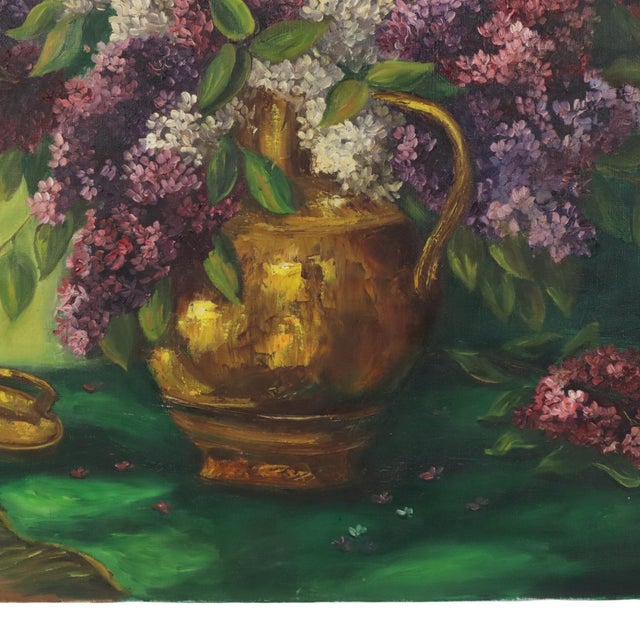 Vandewalle, Still Life Painting with Lilacs, 1960s, Canvas For Sale - Image 10 of 16