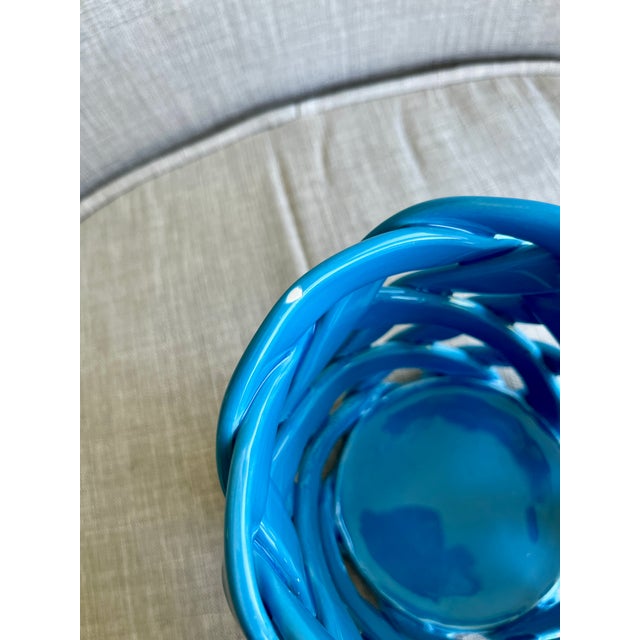 Vintage Blue Primo' Gi Cermaic Woven Basket For Sale In Seattle - Image 6 of 6