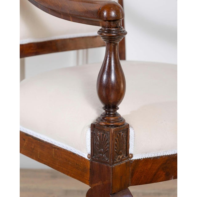 Traditional 19th Century Pair of Italian Empire Armchairs in Mahogany with White Velvet Upholstery, Genoa For Sale - Image 3 of 15