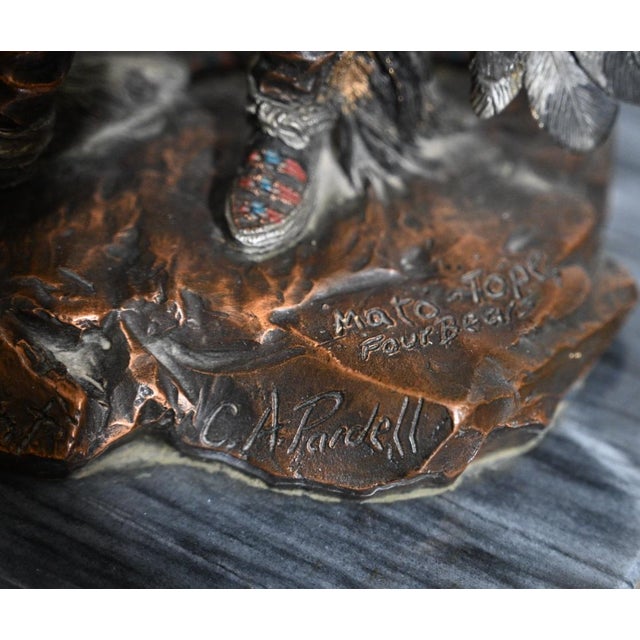 1990s C. A. Pardell "Triumphant" (Chief Four Bears) Mixed Media Bronze Sculpture, Legends Studio For Sale - Image 5 of 10
