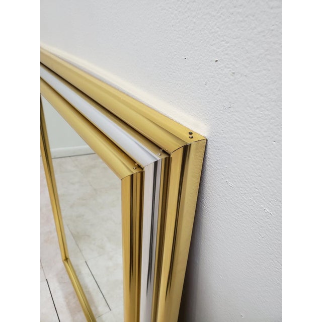 1970s Vintage Mid Century Brass Chrome Wall Mirror Art Deco Baughman Style For Sale - Image 5 of 8