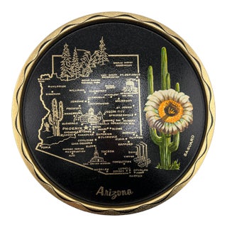 Vintage Arizona Souvenir Tole Tray With Saguaro Cactus, Mid-Century For Sale
