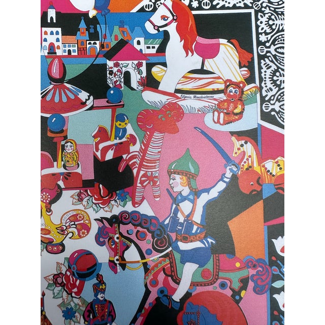 Vintage Framed Authentic Original Hermès Art Advertisement Lithograph Featuring Hermès Zabavushka Scarf For Sale In Miami - Image 6 of 8