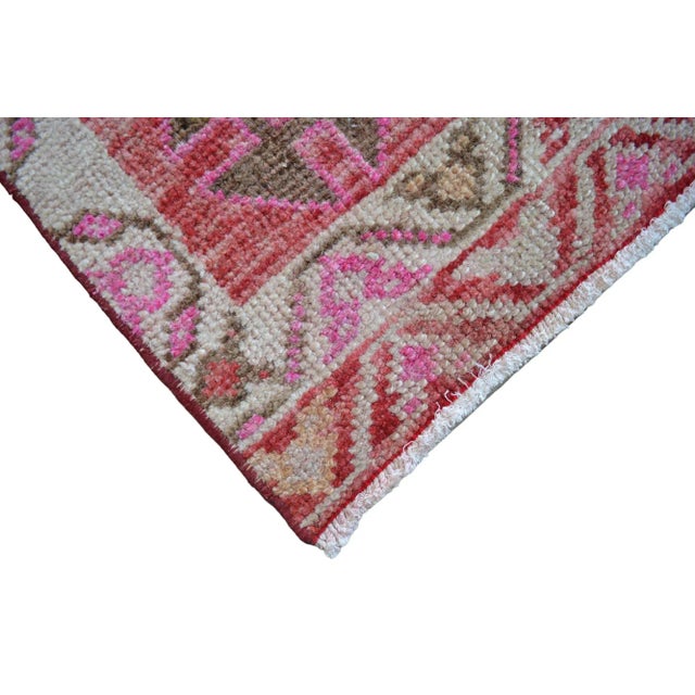 Vibrant Turkish Runner 2x12 Long Narrow Rug Vintage Pink Hallway Oriental Carpet For Sale - Image 13 of 15