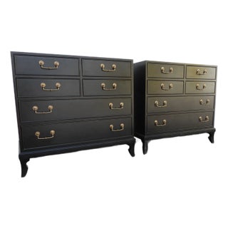 Hickory White Distressed Painted Black Small Dressers a Pair 6017 For Sale