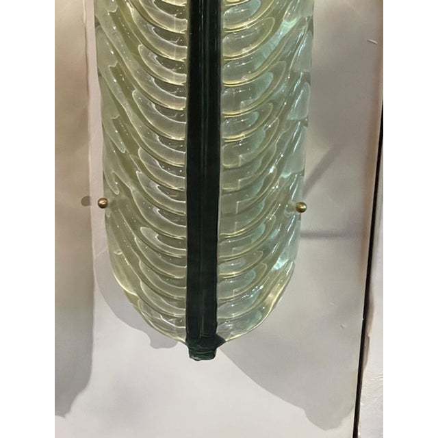 Metal Pair of Modern Murano Large Green Leaf Sconces For Sale - Image 7 of 8