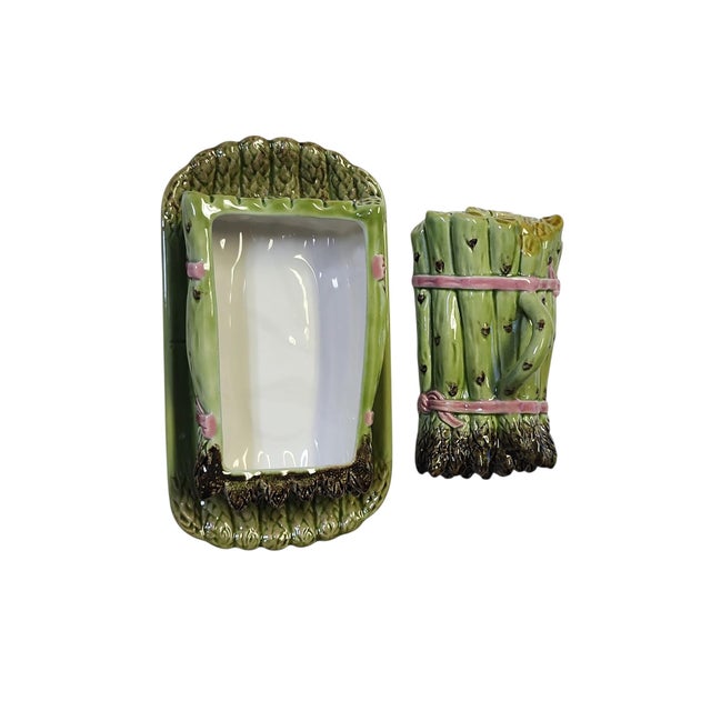 Vintage Bordallo Pinheiro Asparagus Server With Matching Tray - 3 pcs For Sale In Atlanta - Image 6 of 10
