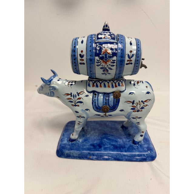 Mid 20th Century Georges Martel French Polychrome Faience Cow Dispenser For Sale - Image 9 of 10