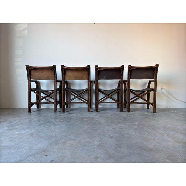 Vintage McGuire-Style Rattan and Faux Crocodile Leather Dining Chairs – Set of 4 For Sale - Image 10 of 11