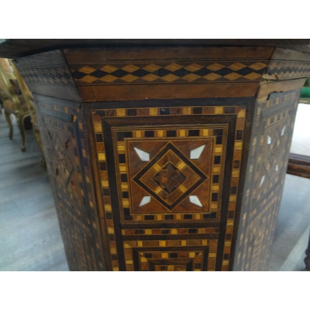 Mid 20th Century Vintage Middle Eastern Arabesque Style Inlaid Octagonal Table For Sale - Image 5 of 13