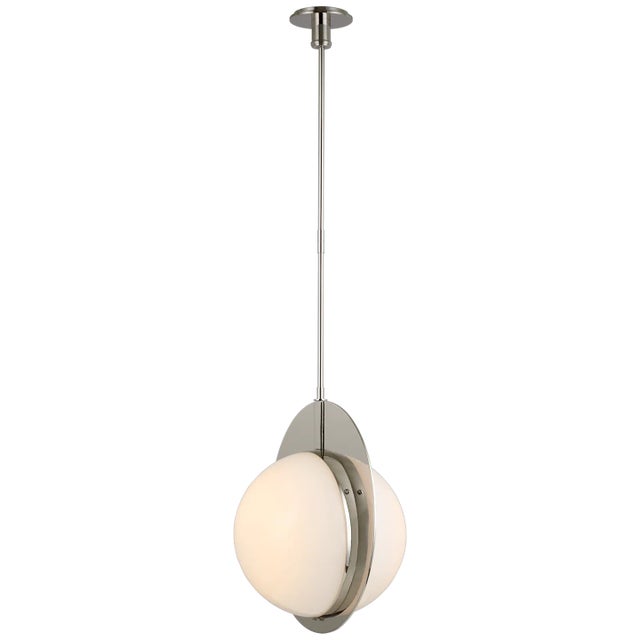 Thomas O'Brien for Visual Comfort Signature Quando Large Globe Pendant in Polished Nickel with White Glass For Sale