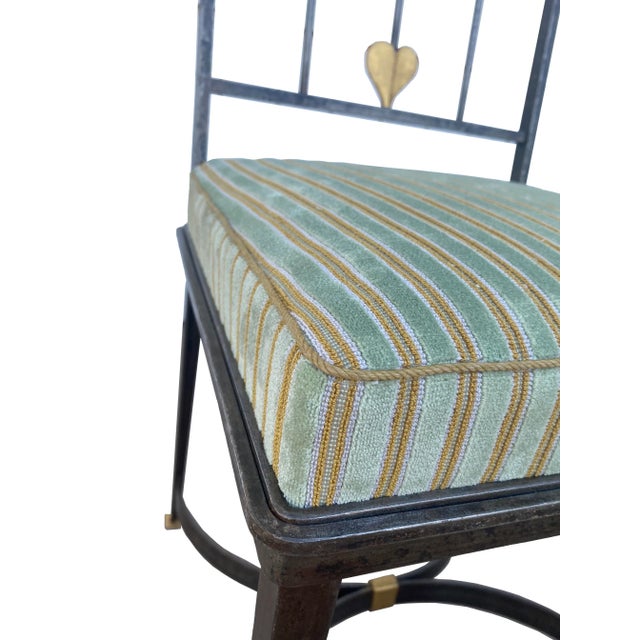Black Mid-Century Iron Side Chairs With Rose Tarlow Striped Velvet Fabric For Sale - Image 8 of 16