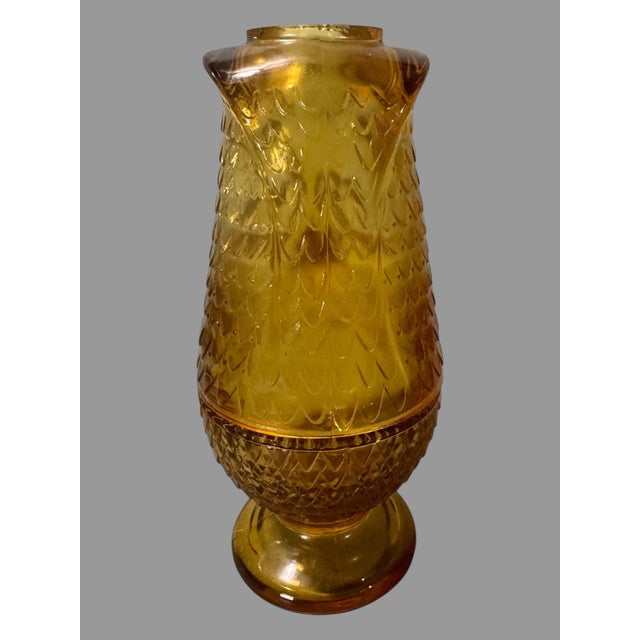 Vintage Viking Amber Glass Art Deco Figural Owl Fairy Lamp Votive Candle For Sale - Image 6 of 7