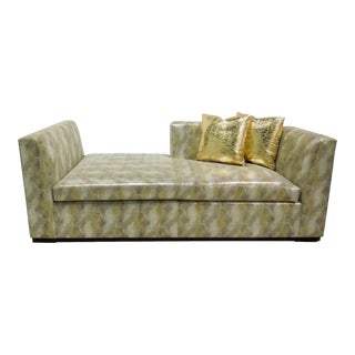 Modern Metallic Silver and Gold Leather Chaise Lounge Custom Made For Sale