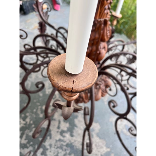 Late 20th Century Country French Hand Carved Wood With Scrolling Wrought Iron Arms For Sale In Orlando - Image 6 of 8