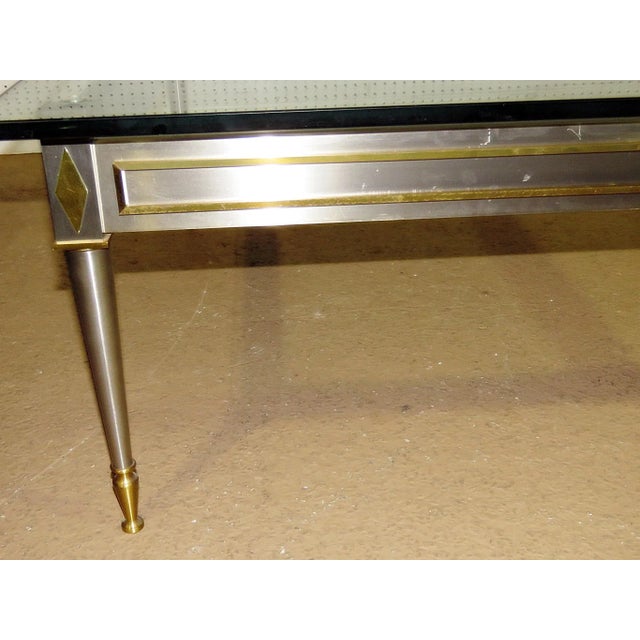 Mid-Century Modern Rare Square Steel Brass French Directoire John Vesey Style Coffee Cocktail Table For Sale - Image 3 of 11