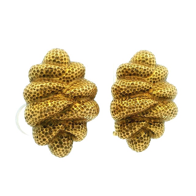 Metal Vintage 18k Gold Sculptural Brutalist Clip-on Earrings, A Pair For Sale - Image 7 of 16