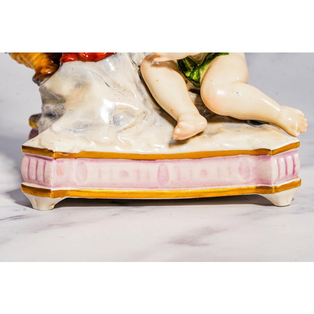 Pair Hand Painted Italian Porcelain Cherubs Antique Capodimonte Putti Figurines Sculpture Statue Old World Home Decor For Sale - Image 14 of 18
