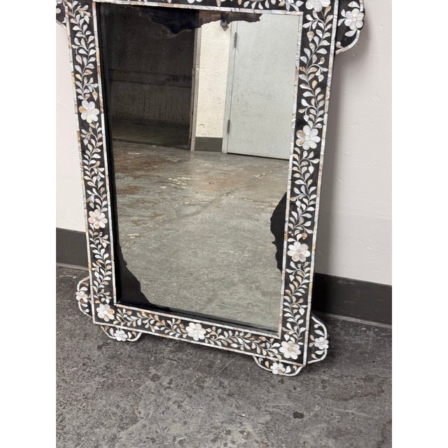 Shell Moroccan Style Mother-of-Pearl Inlaid Floral Wall Mirror For Sale - Image 7 of 12