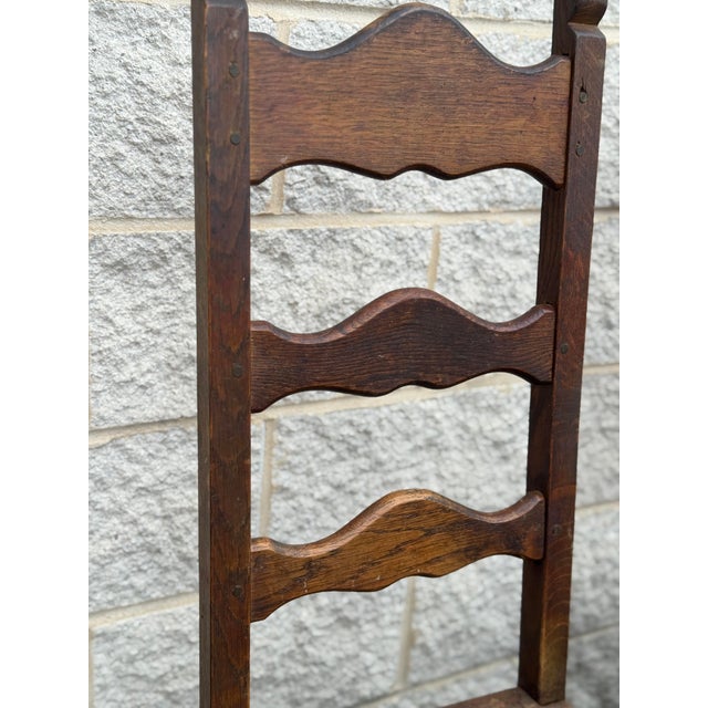 1940s French Provincial Oak Ladder-Back Dining Chairs - Set of Six For Sale - Image 12 of 13