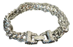 Vintage Goldette Nyc Silver-Tone Double Curb Link Bracelet With Figural Clasp | Victorian Revival Costume Jewelry | 1950s–1970s