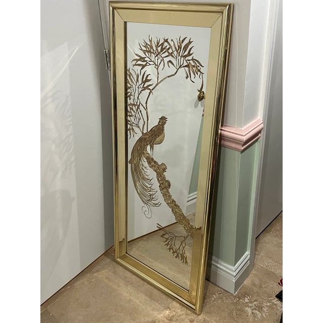 Glass 1970 Phoenix Bird Etched Mirror For Sale - Image 7 of 8