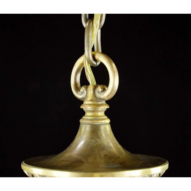 1940s Federal Bronze Clear Pebbled Glass Hanging Lantern For Sale - Image 4 of 11