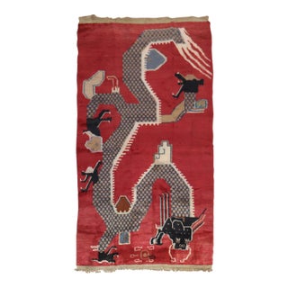 Red Dragon Chinese Vintage Rug - 4' x 7' For Sale