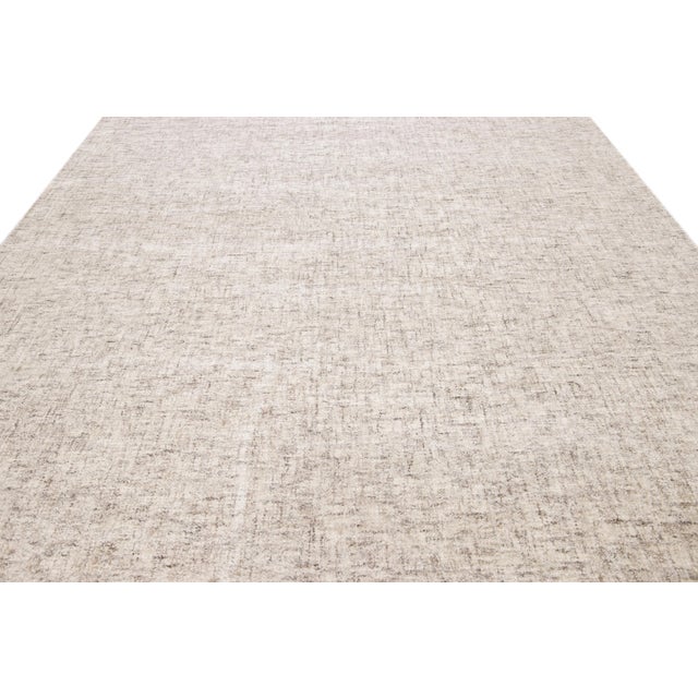 Indian Modern Apadana's Westport Collection Hand Tufted Beige Natural Wool Rug For Sale - Image 3 of 10