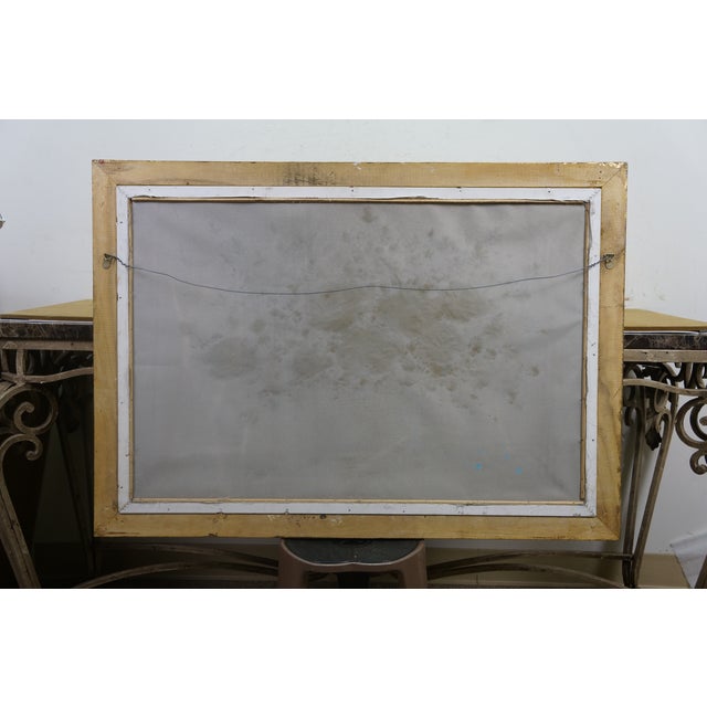 Textile Vintage Impressionist Floral Oil Painting White Roses in Basket Framed 41" For Sale - Image 7 of 10