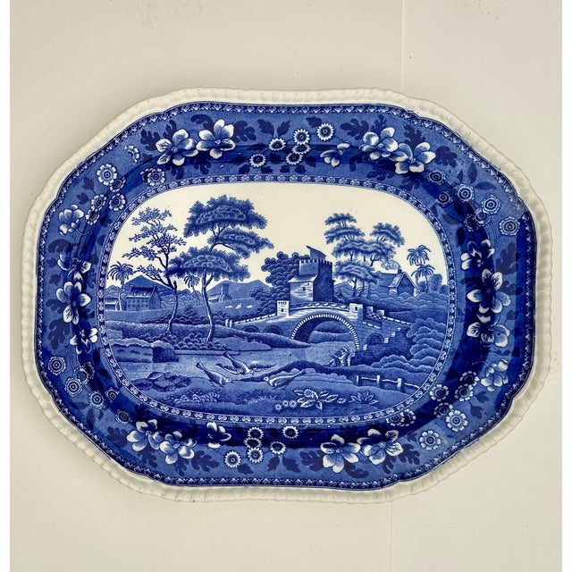 Antique Copeland Spode Tower Blue & White Transferware Platter, 17 Inch, Circa 1903 For Sale - Image 9 of 18