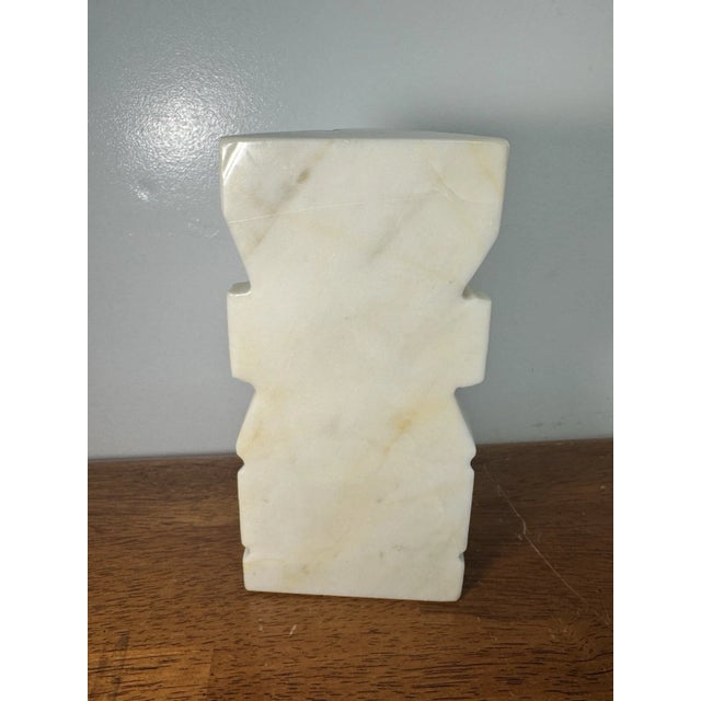 Art Deco Vintage Heavy Carved Marble Figural Bookend Geometric Face Sculpture 8 Inch For Sale - Image 3 of 11