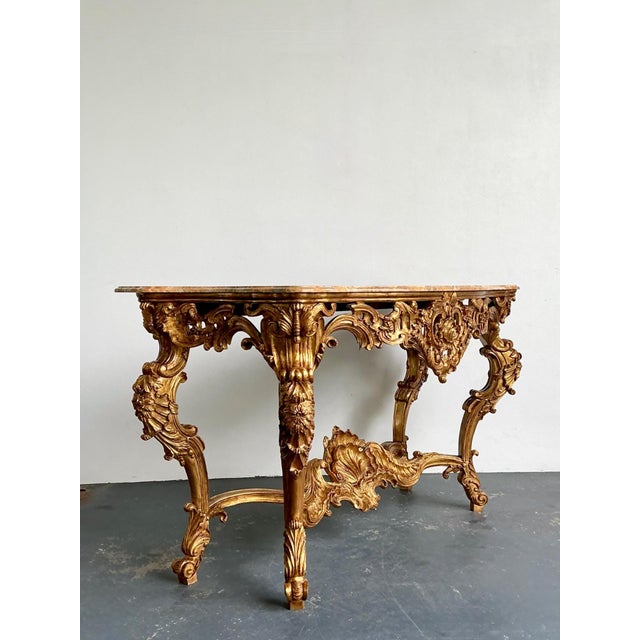 Antique Rococo Giltwood Console With Marble Top For Sale - Image 10 of 18