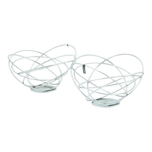 Chrome Wire Fruit or Catchall Bowls Made by Wire Works of England - a Pair For Sale