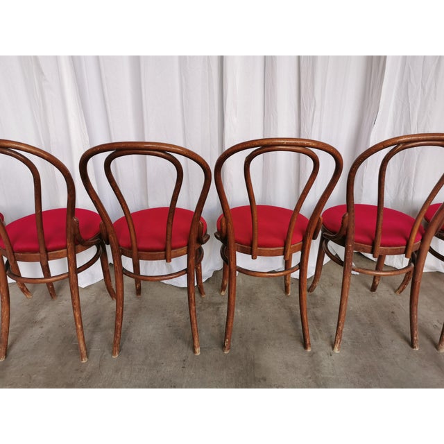 Vintage Bentwood Dining Chairs with Red Upholstery, 1970s, Set of 6 For Sale - Image 4 of 18