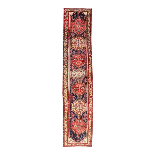 Long Antique Persian Heriz Runner With All-Over Sub-Geometric Medallion Design For Sale